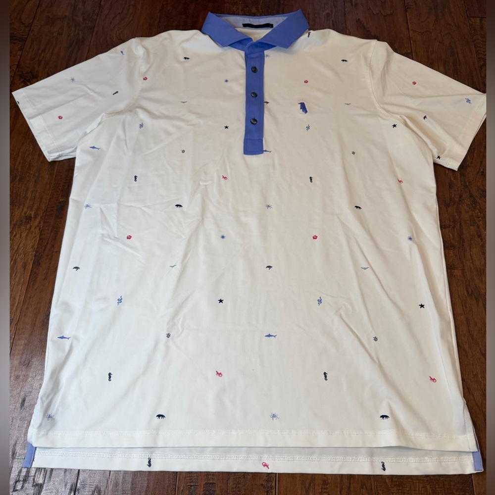 Greyson Golf Polo Shirt Mens Large All Over Print White Purple Logo